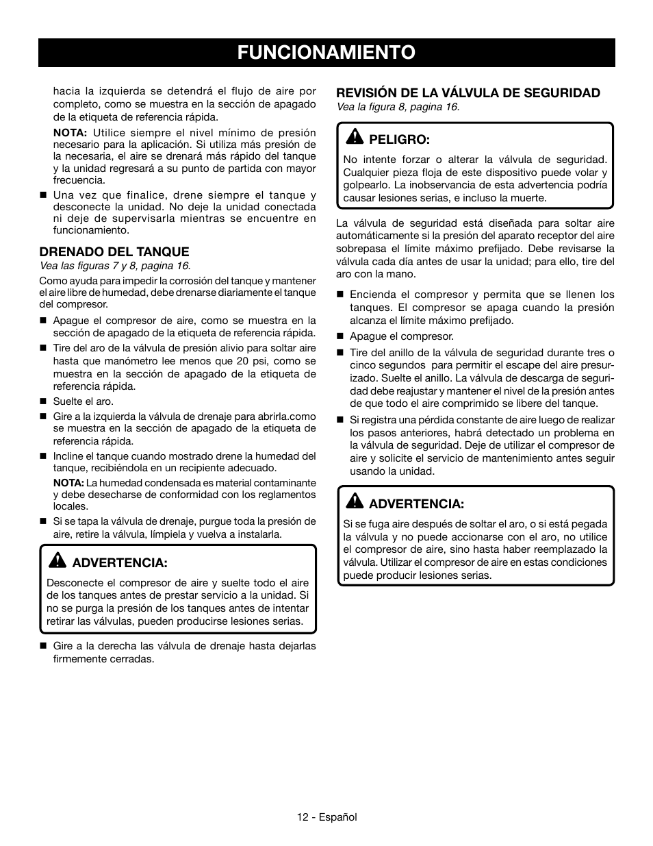 Funcionamiento | Ryobi YG301PD User Manual | Page 38 / 44