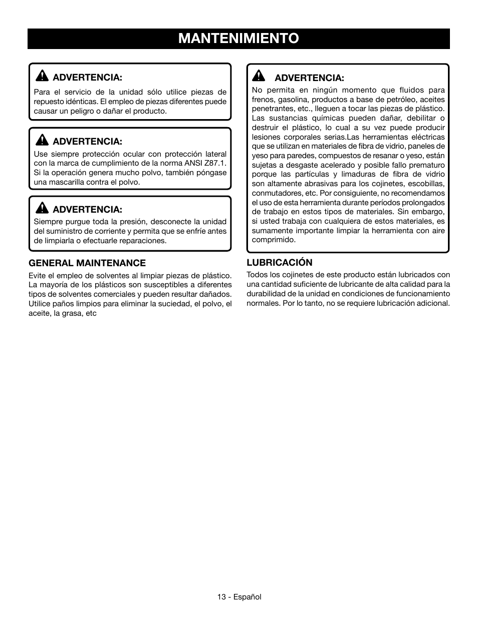 Mantenimiento | Ryobi YG301PD User Manual | Page 39 / 44