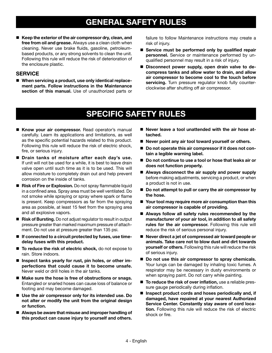 General safety rules, Specific safety rules | Ryobi YG301PD User Manual | Page 4 / 44