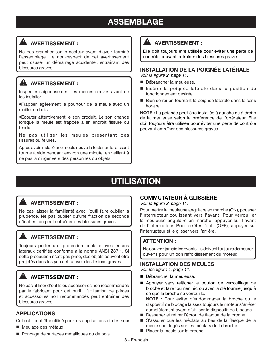 Utilisation, Assemblage | Ryobi AG402 User Manual | Page 17 / 32