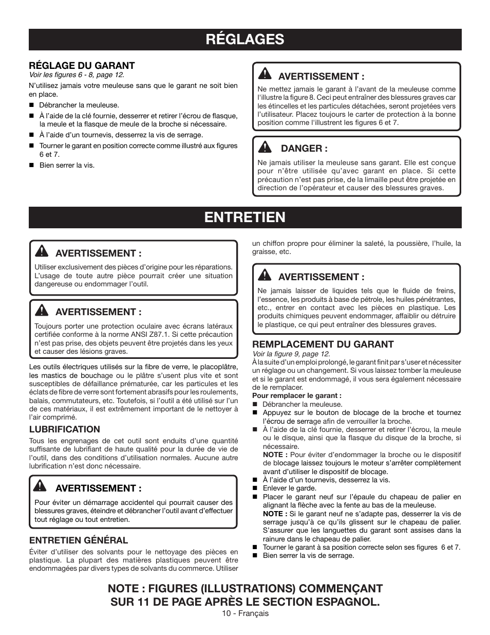 Réglages, Entretien | Ryobi AG402 User Manual | Page 19 / 32