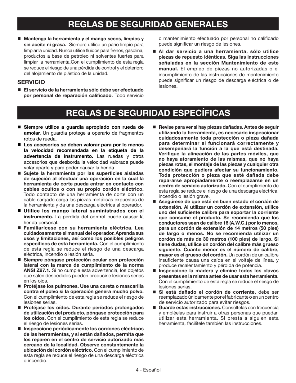 Reglas de seguridad específicas, Reglas de seguridad generales | Ryobi AG402 User Manual | Page 22 / 32
