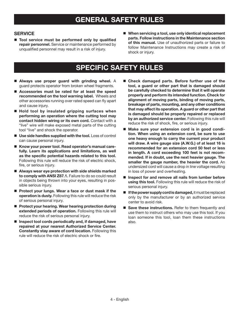 General safety rules specific safety rules | Ryobi AG402 User Manual | Page 4 / 32