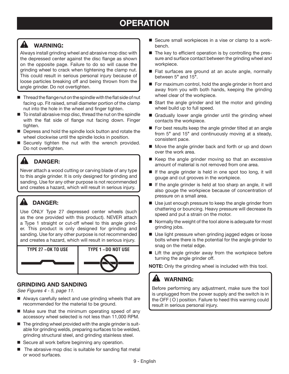 Operation | Ryobi AG402 User Manual | Page 9 / 32