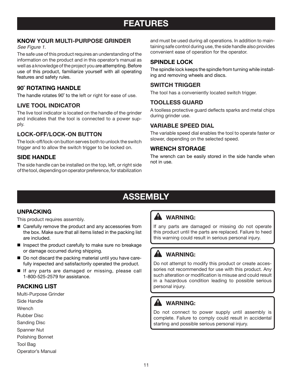 Features assembly | Ryobi AG700 User Manual | Page 11 / 22