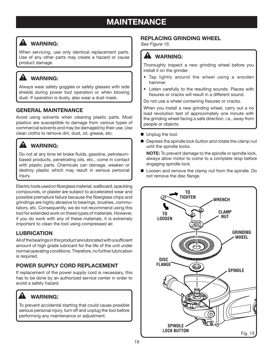 Maintenance | Ryobi AG700 User Manual | Page 19 / 22
