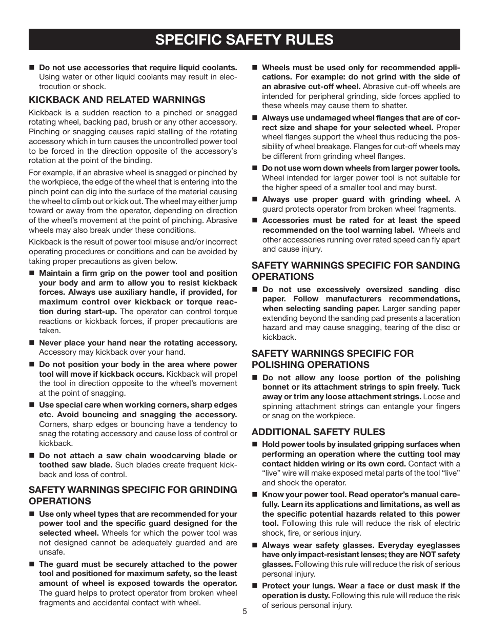 Specific safety rules | Ryobi AG700 User Manual | Page 5 / 22