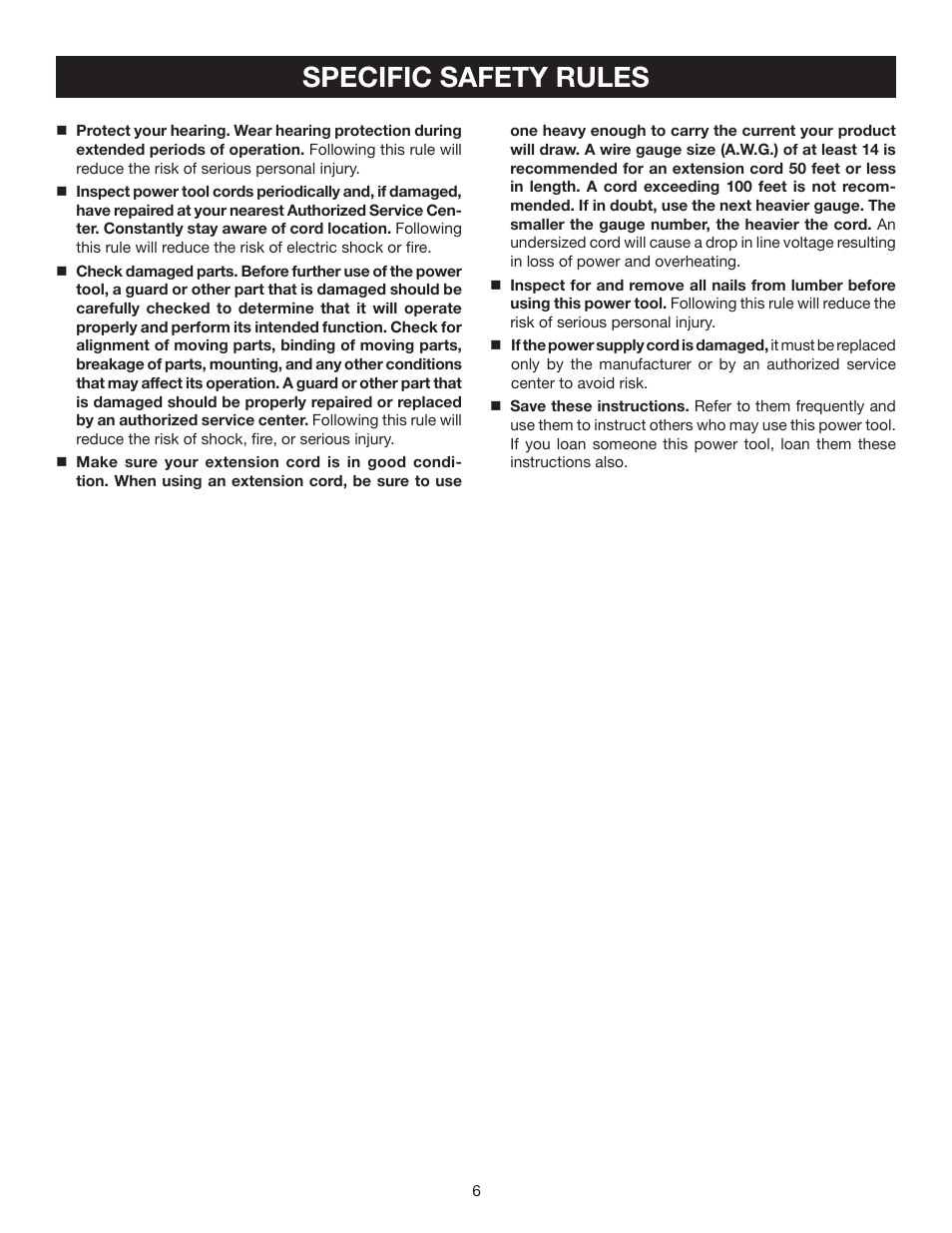 Specific safety rules | Ryobi AG700 User Manual | Page 6 / 22