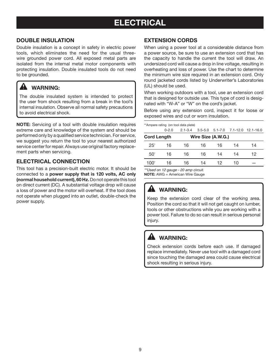 Electrical | Ryobi AG700 User Manual | Page 9 / 22