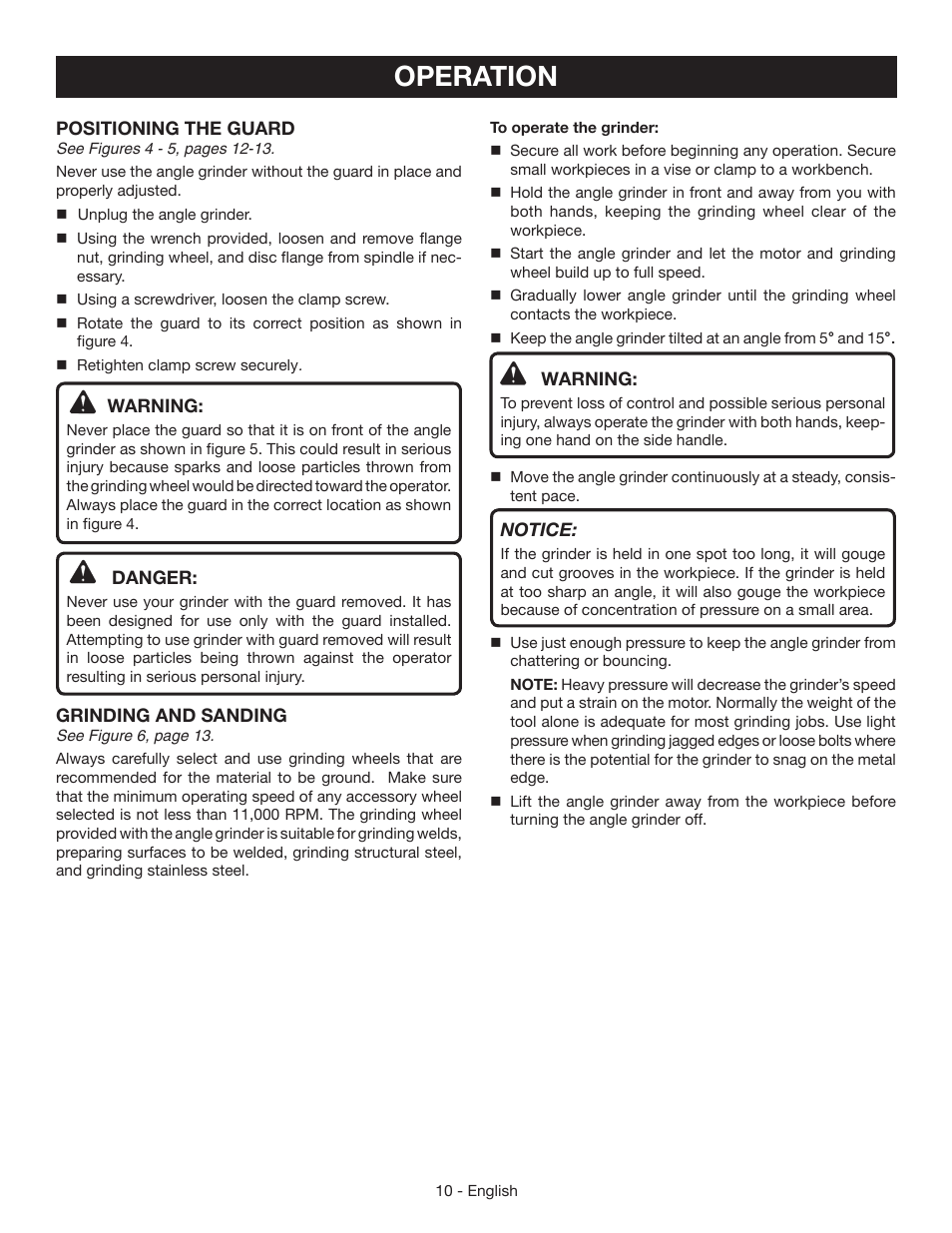 Operation | Ryobi AG403 User Manual | Page 10 / 36