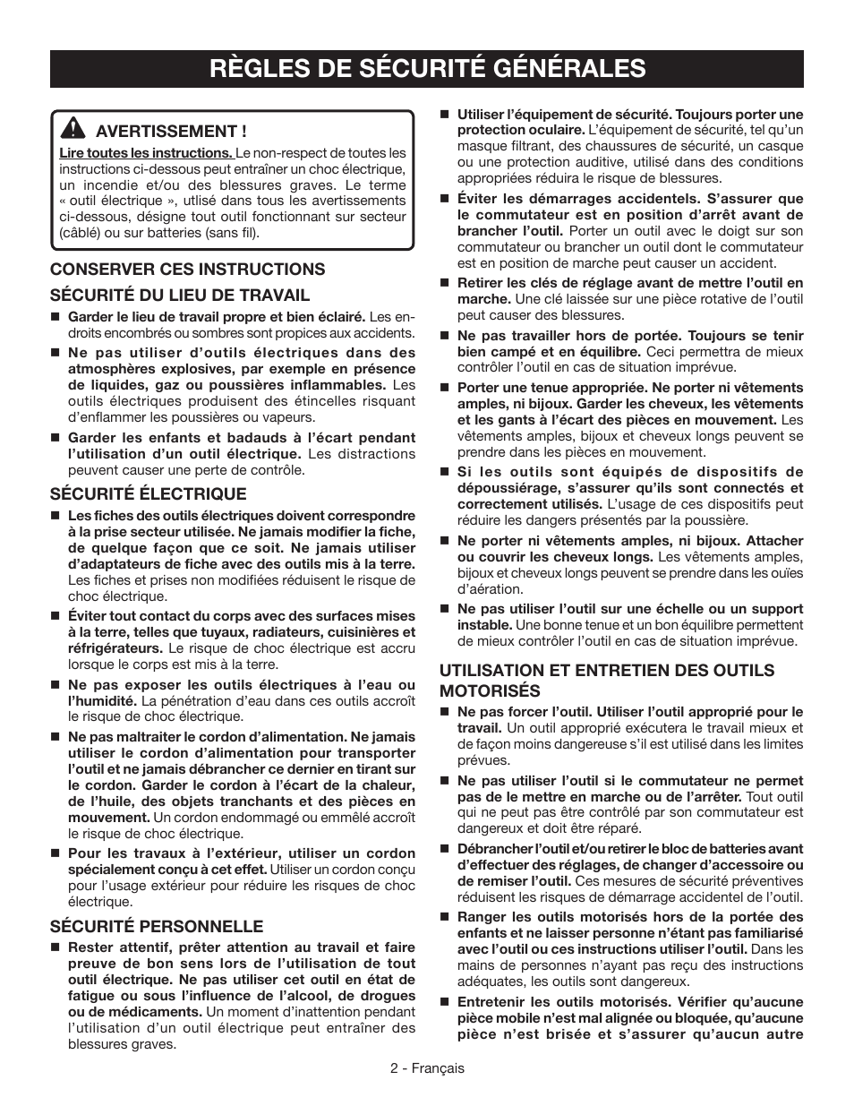 Règles de sécurité générales | Ryobi AG403 User Manual | Page 12 / 36