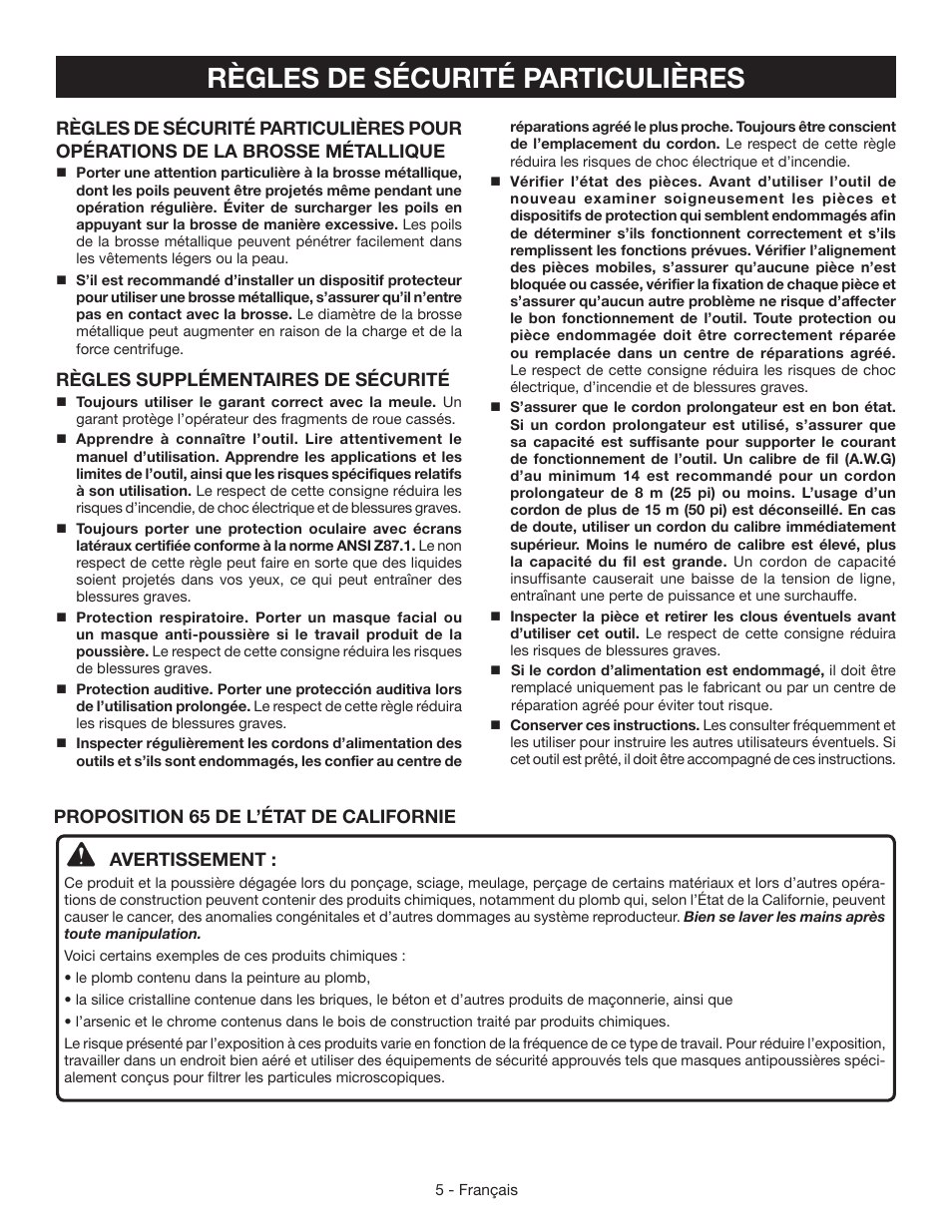 Règles de sécurité particulières, Règles supplémentaires de sécurité | Ryobi AG403 User Manual | Page 15 / 36
