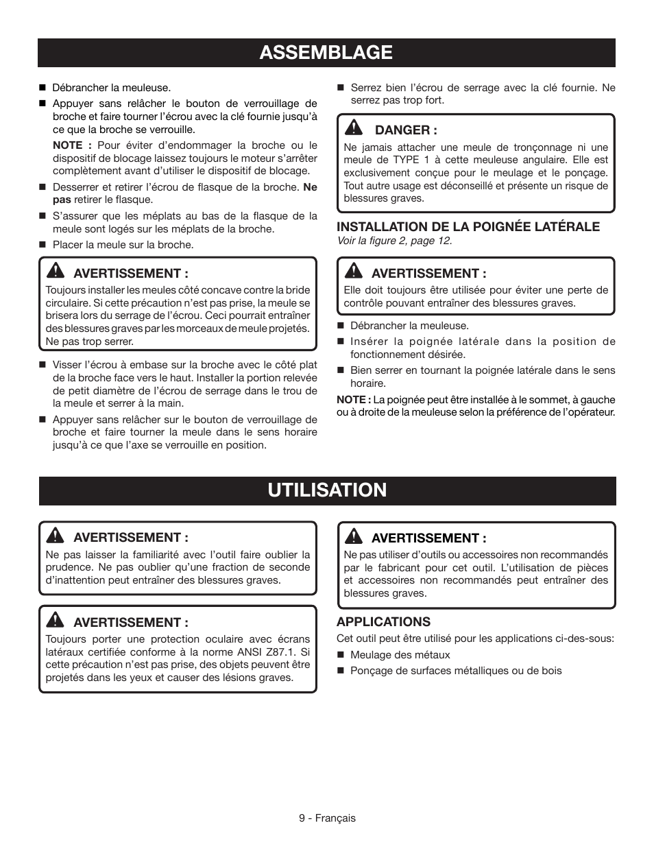 Assemblage, Utilisation | Ryobi AG403 User Manual | Page 19 / 36