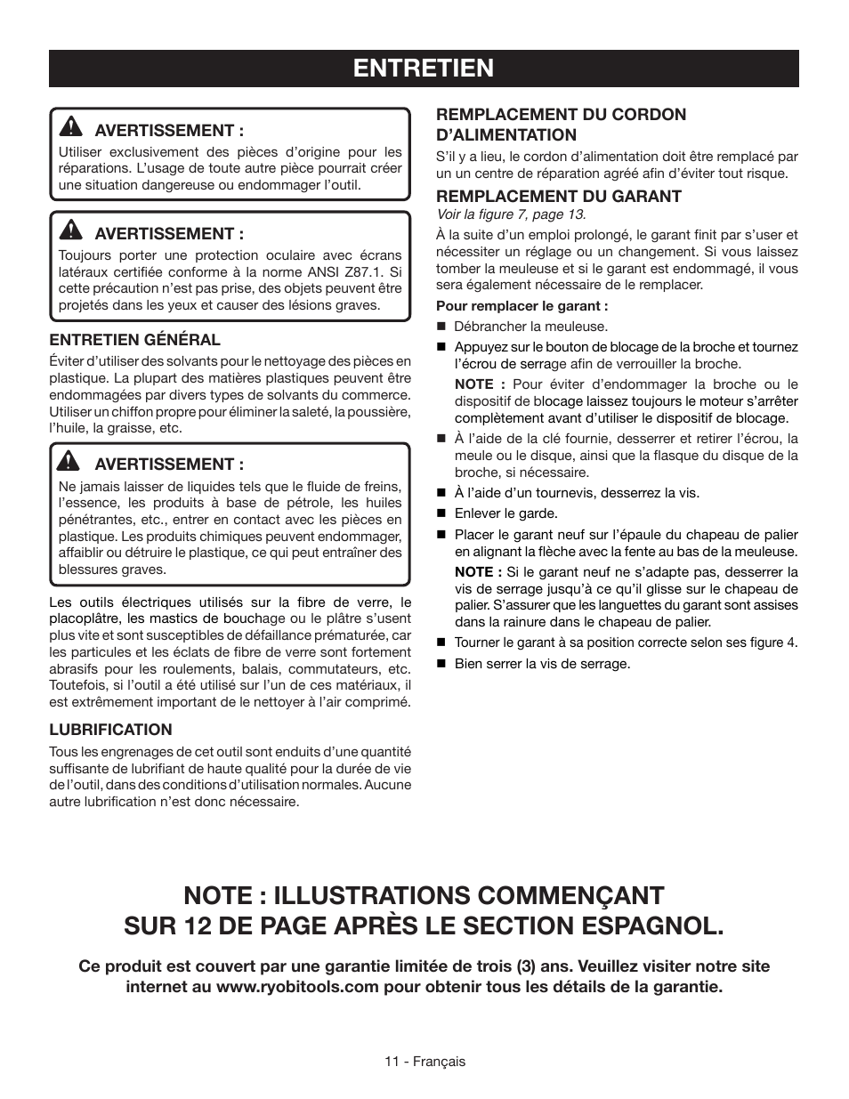 Entretien | Ryobi AG403 User Manual | Page 21 / 36