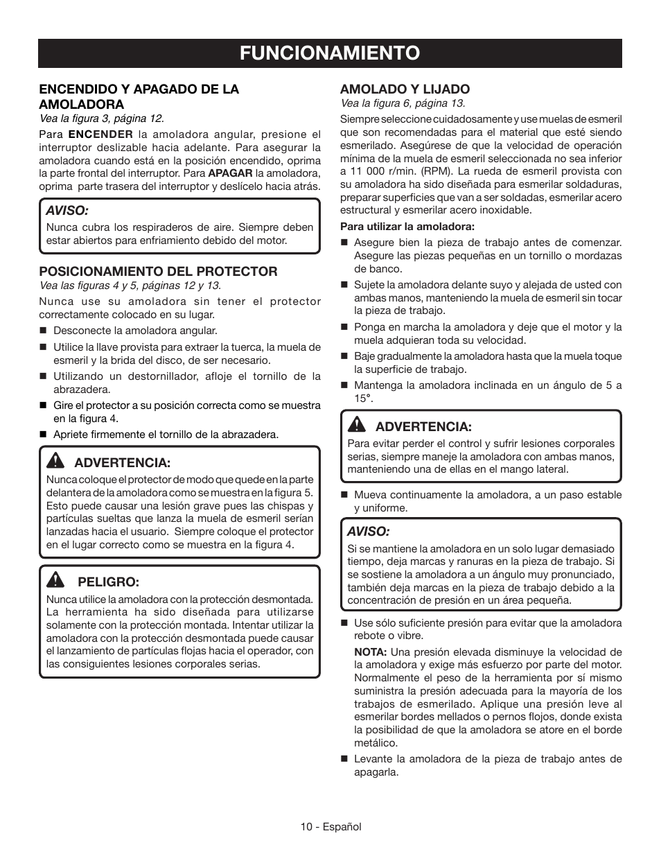 Funcionamiento | Ryobi AG403 User Manual | Page 30 / 36
