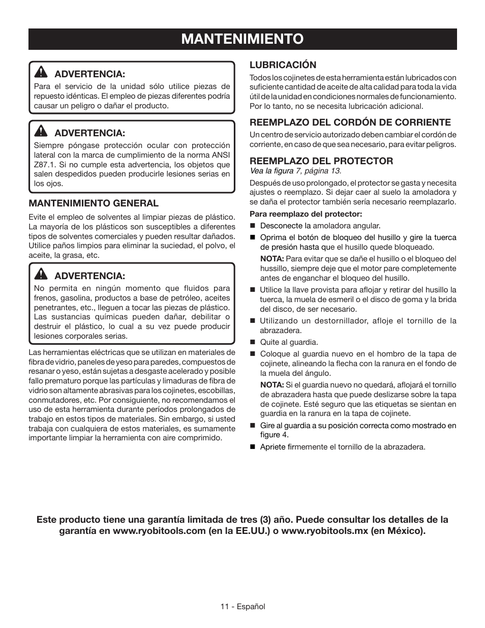 Mantenimiento | Ryobi AG403 User Manual | Page 31 / 36