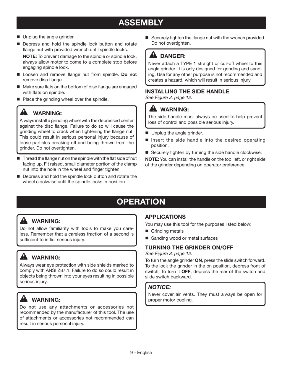 Assembly operation | Ryobi AG403 User Manual | Page 9 / 36