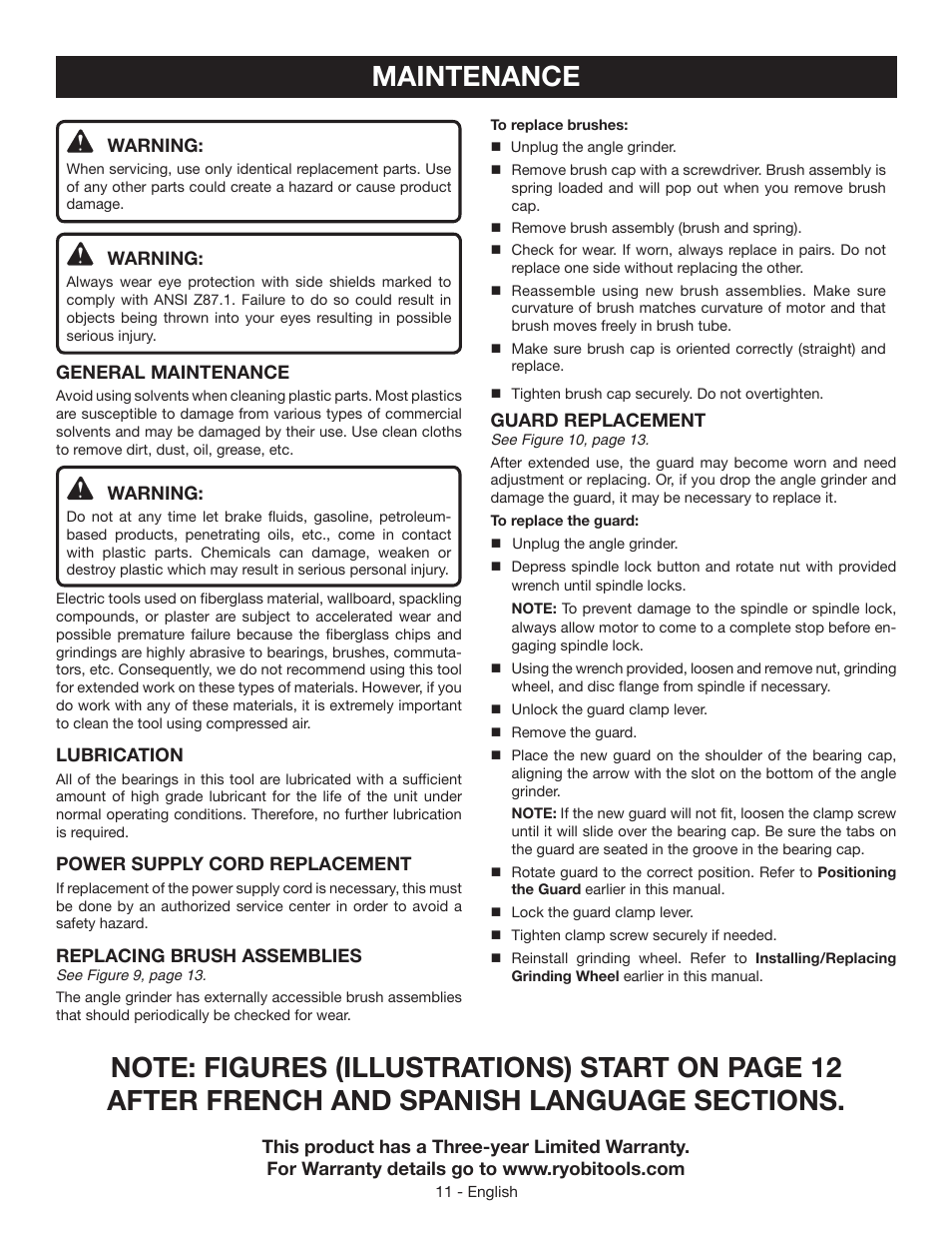 Maintenance | Ryobi AG453K User Manual | Page 11 / 36