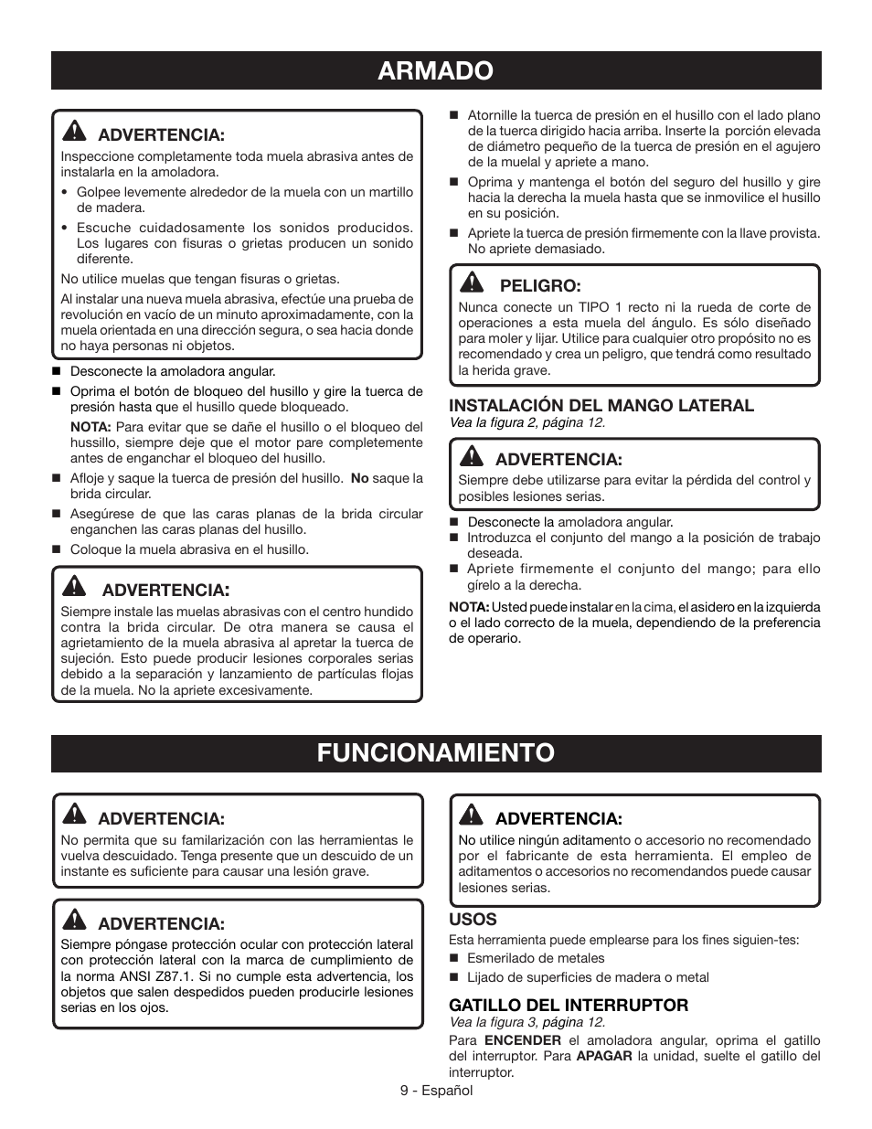 Armado, Funcionamiento | Ryobi AG453K User Manual | Page 29 / 36