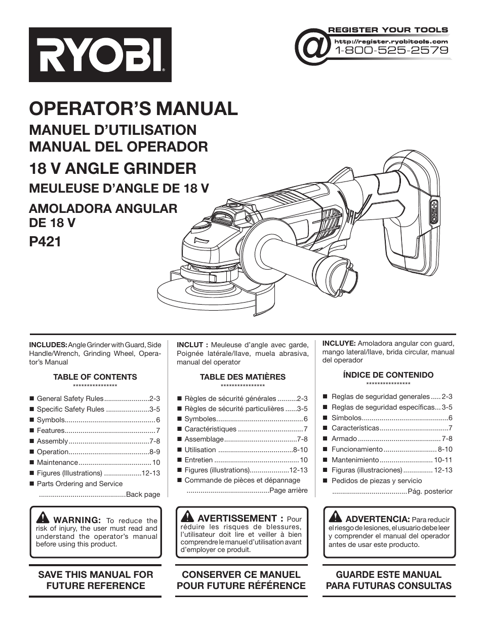 Ryobi P421 User Manual | 32 pages