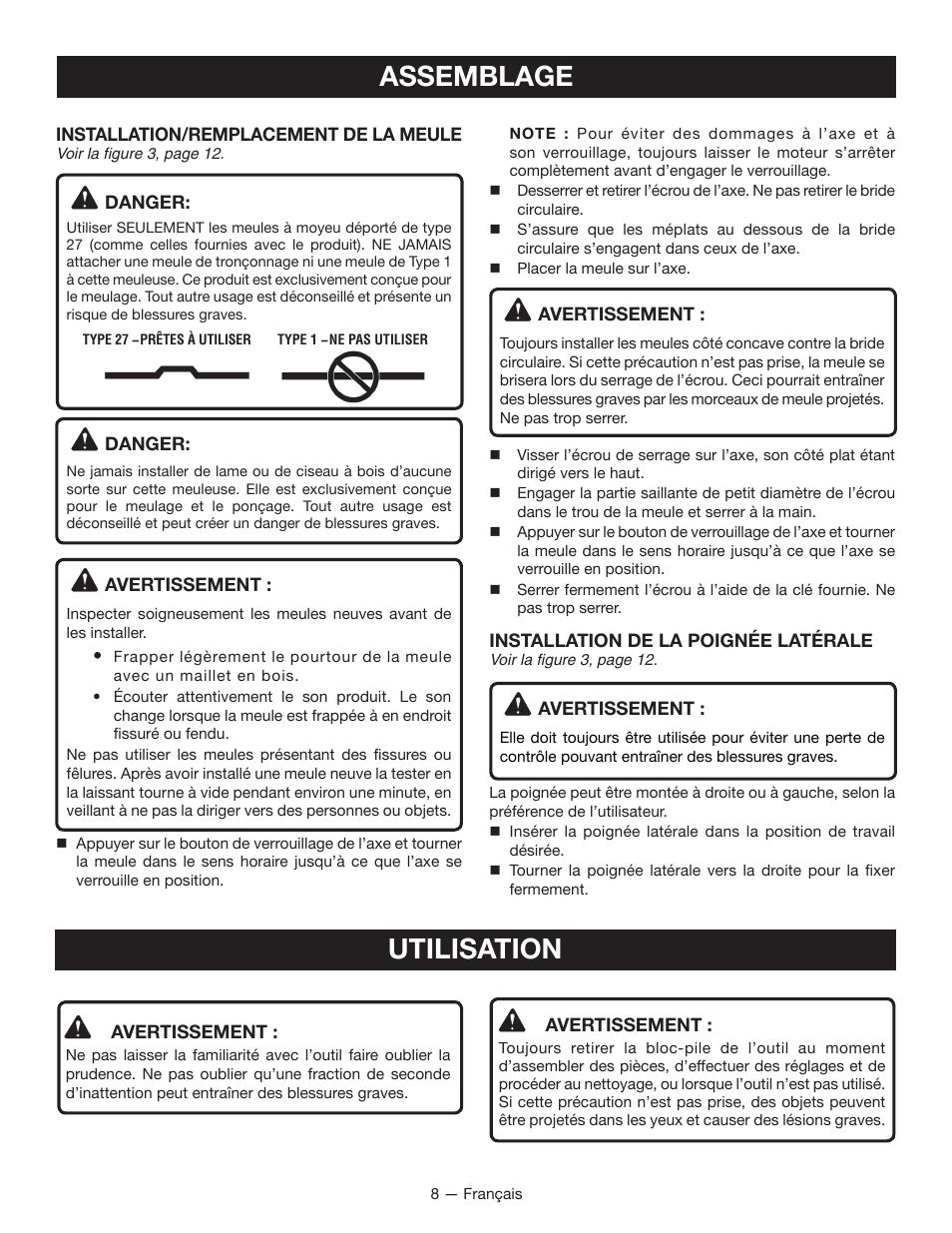 Assemblage, Utilisation | Ryobi P421 User Manual | Page 17 / 32