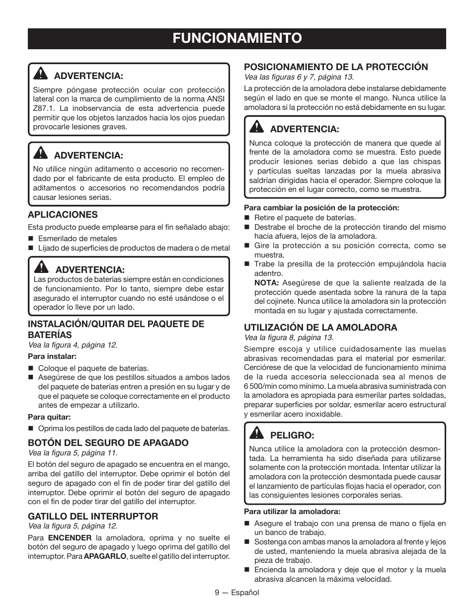 Funcionamiento | Ryobi P421 User Manual | Page 27 / 32