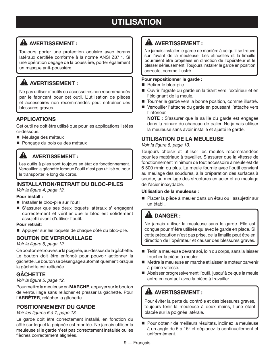 Utilisation | Ryobi P422 User Manual | Page 18 / 32