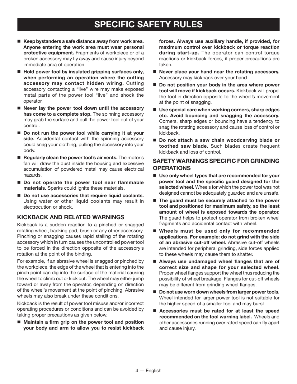 Specific safety rules | Ryobi P422 User Manual | Page 4 / 32