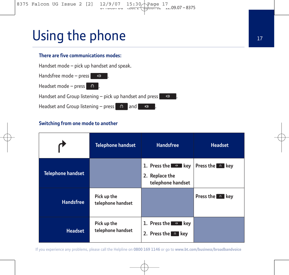 Using the phone | BT FALCON 8375 User Manual | Page 17 / 44