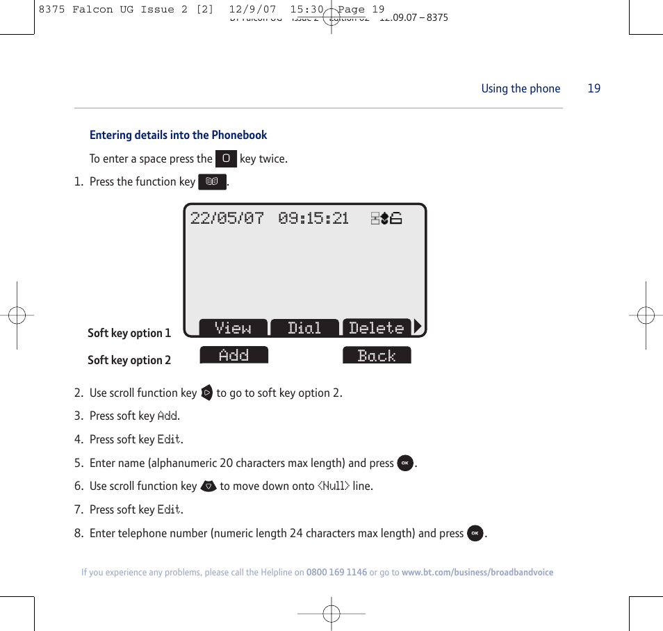 Back | BT FALCON 8375 User Manual | Page 19 / 44