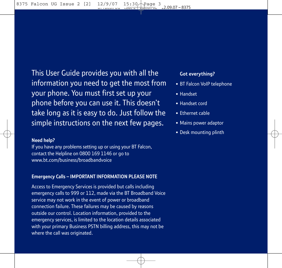 BT FALCON 8375 User Manual | Page 3 / 44