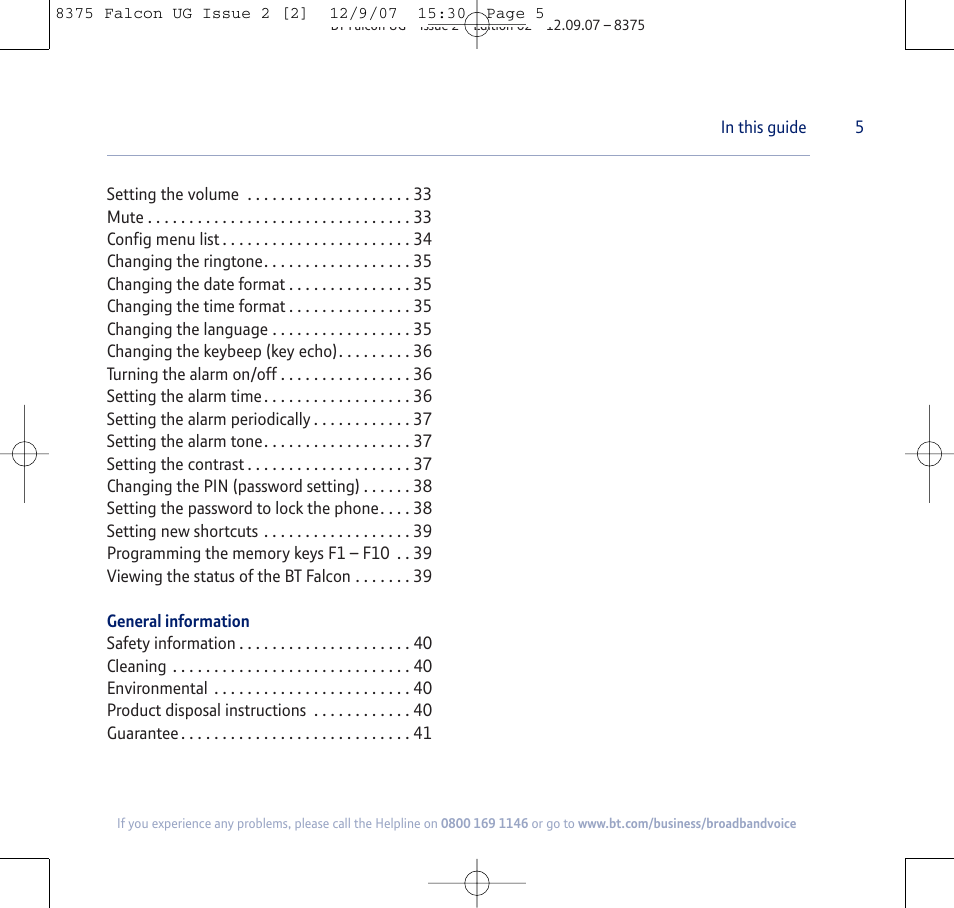 BT FALCON 8375 User Manual | Page 5 / 44