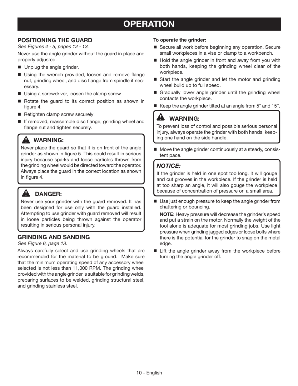 Operation | Ryobi AG4031G User Manual | Page 10 / 36