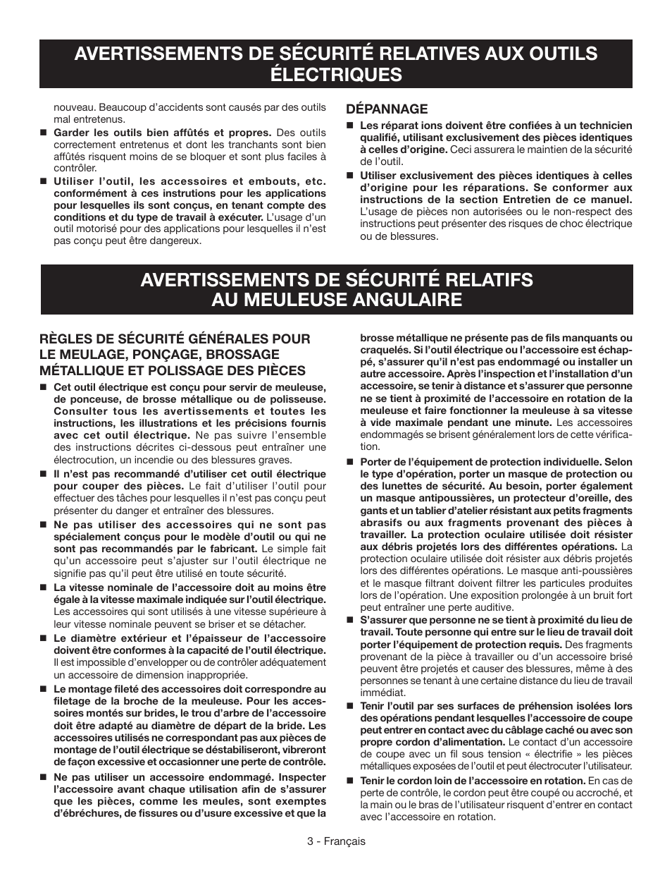 Dépannage | Ryobi AG4031G User Manual | Page 13 / 36