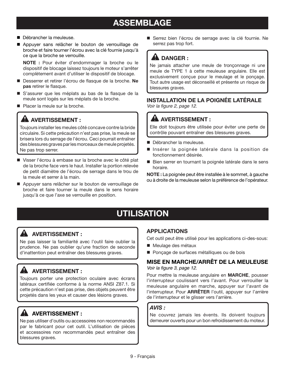 Assemblage, Utilisation | Ryobi AG4031G User Manual | Page 19 / 36