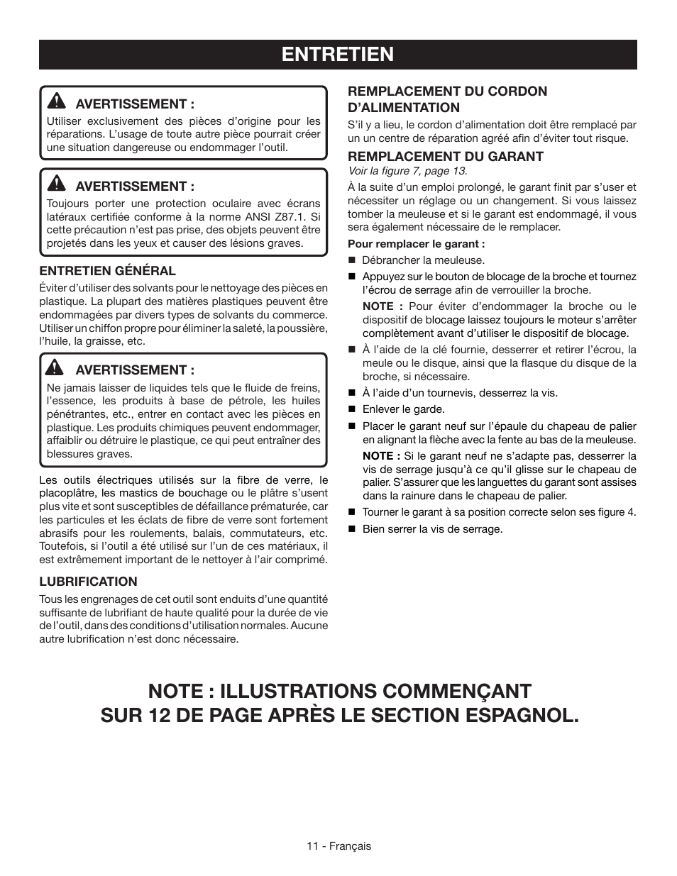 Entretien | Ryobi AG4031G User Manual | Page 21 / 36