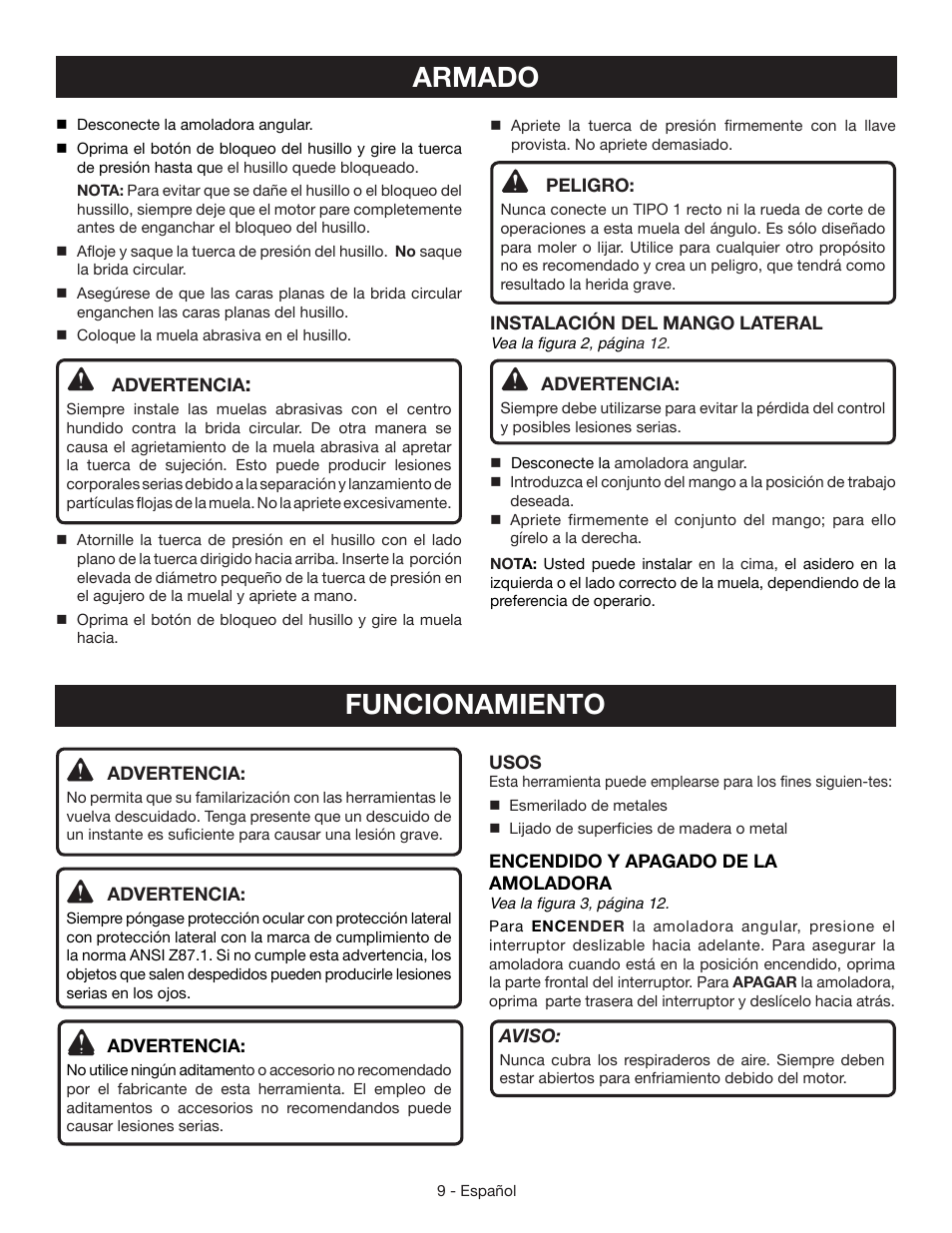 Armado, Funcionamiento | Ryobi AG4031G User Manual | Page 29 / 36