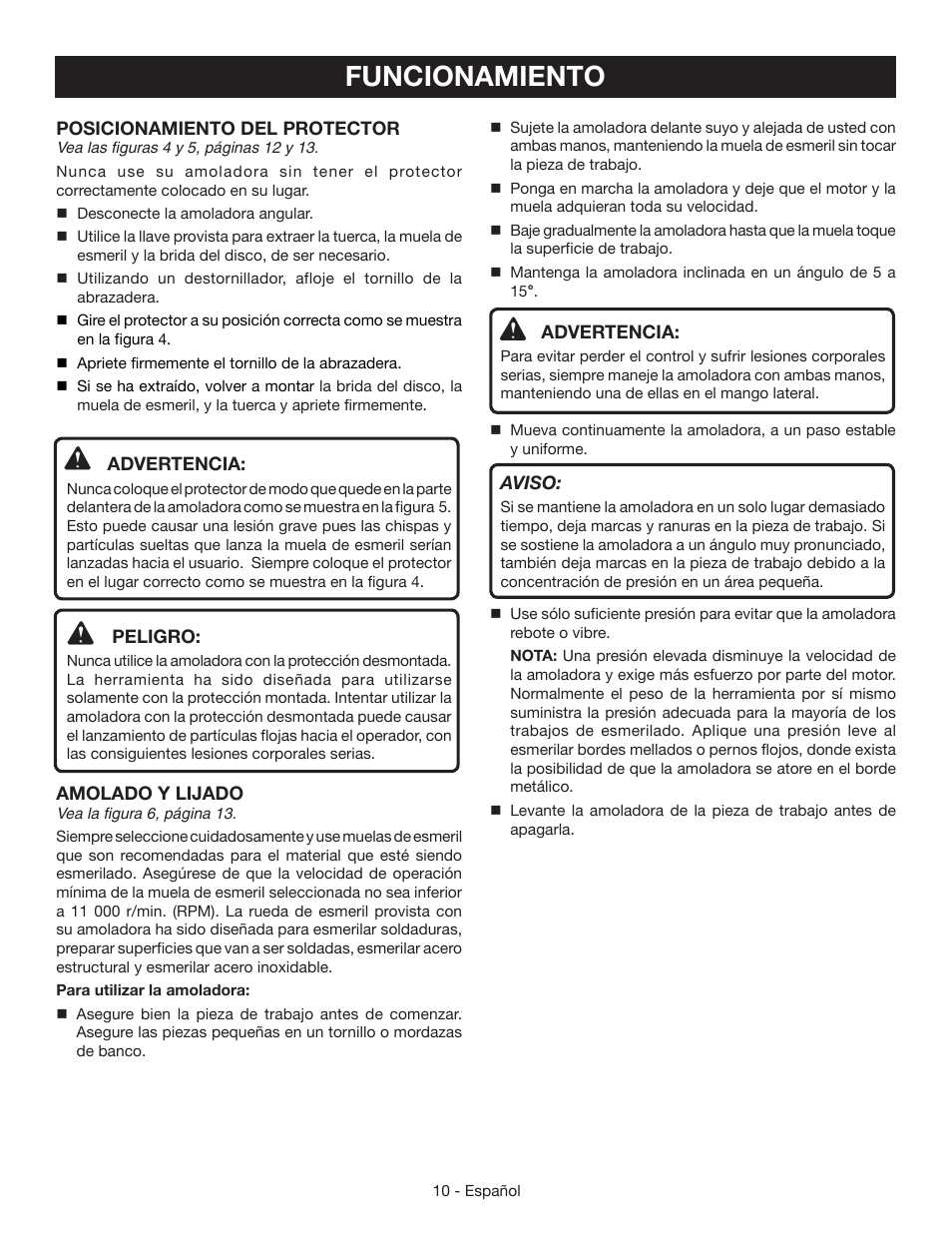Funcionamiento | Ryobi AG4031G User Manual | Page 30 / 36