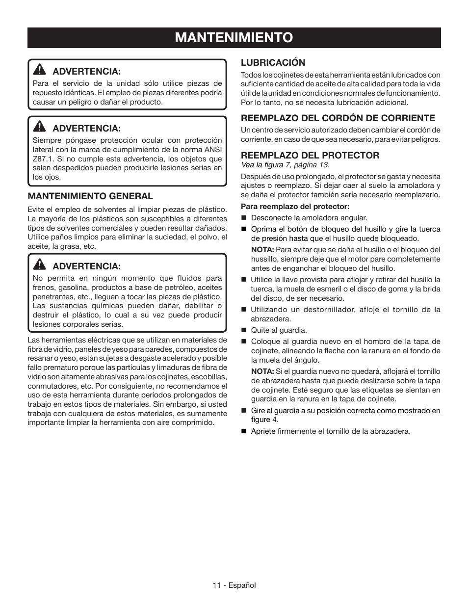Mantenimiento | Ryobi AG4031G User Manual | Page 31 / 36