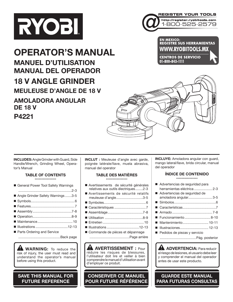 Ryobi P4221 User Manual | 32 pages