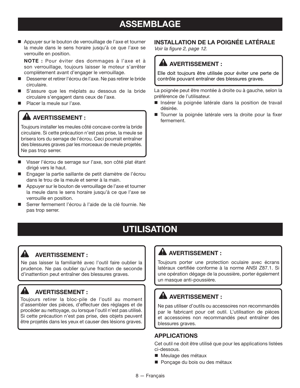 Assemblage, Utilisation | Ryobi P4221 User Manual | Page 17 / 32