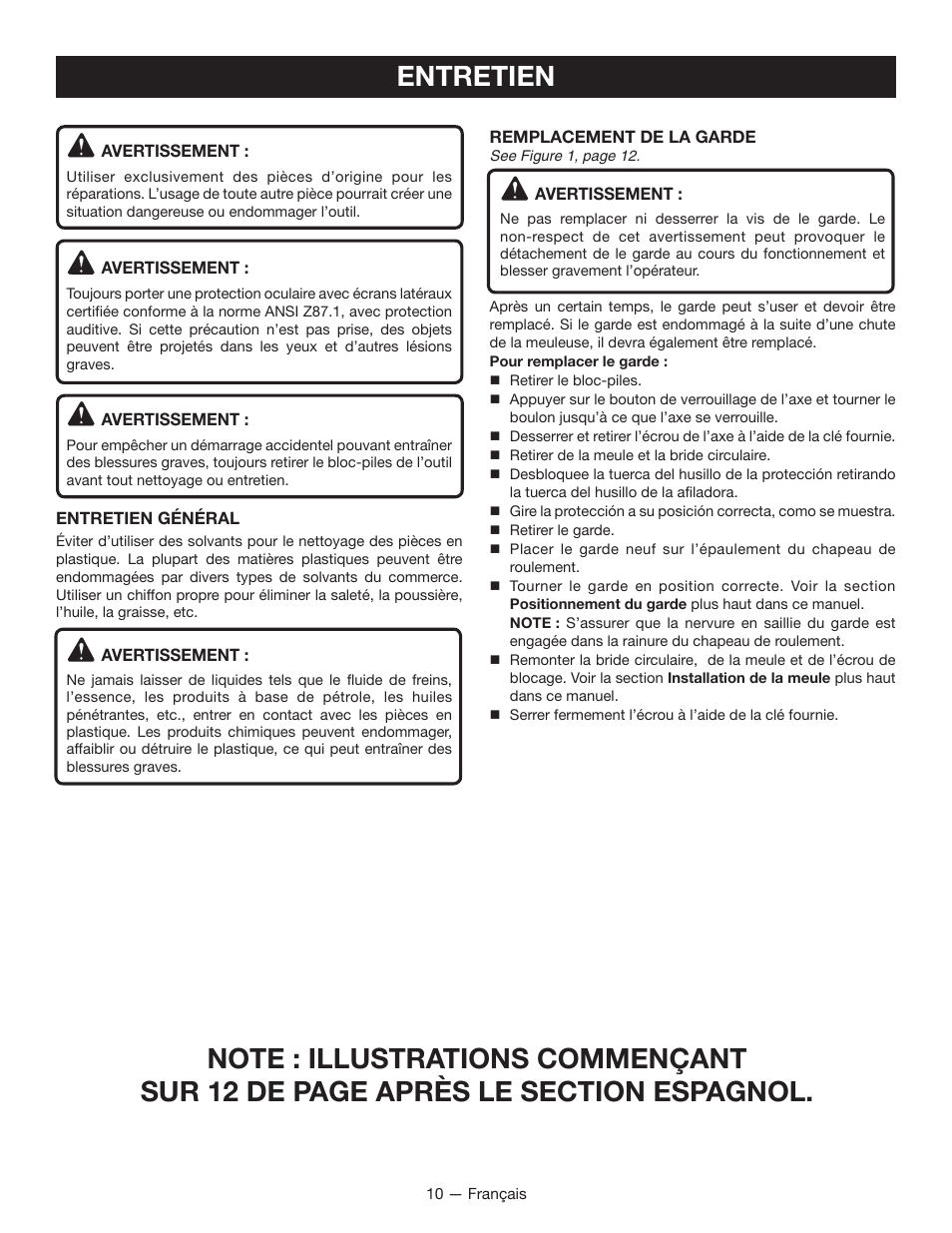 Entretien | Ryobi P4221 User Manual | Page 19 / 32