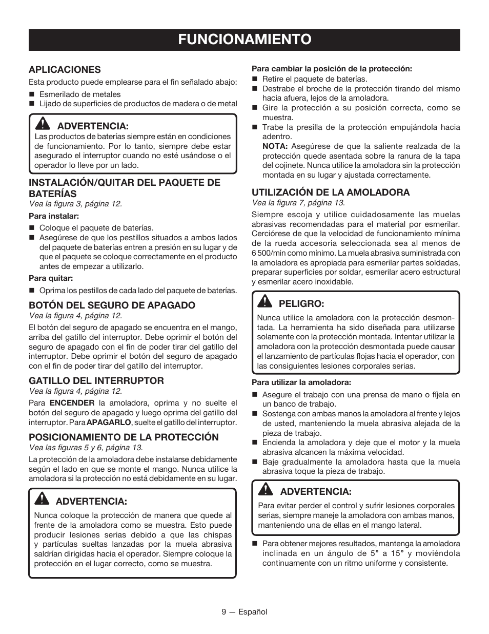 Funcionamiento | Ryobi P4221 User Manual | Page 27 / 32