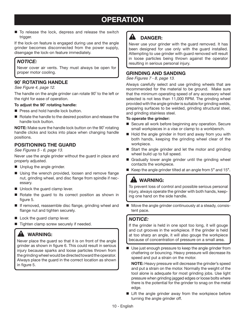 Operation | Ryobi AG4531G User Manual | Page 10 / 36