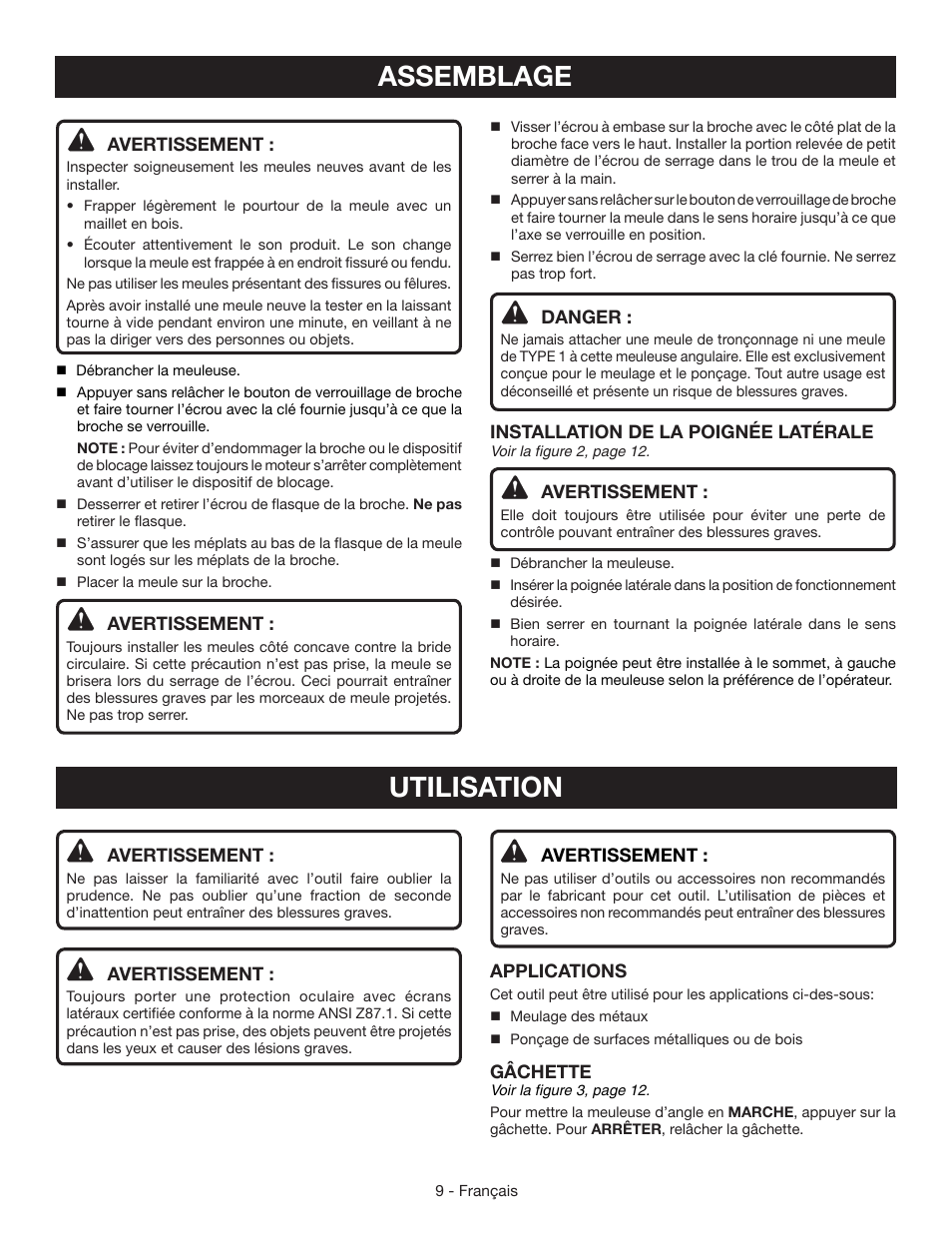 Assemblage, Utilisation | Ryobi AG4531G User Manual | Page 19 / 36