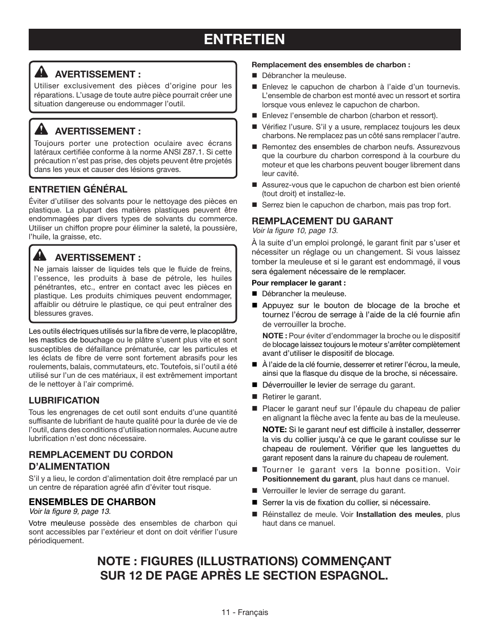 Entretien | Ryobi AG4531G User Manual | Page 21 / 36