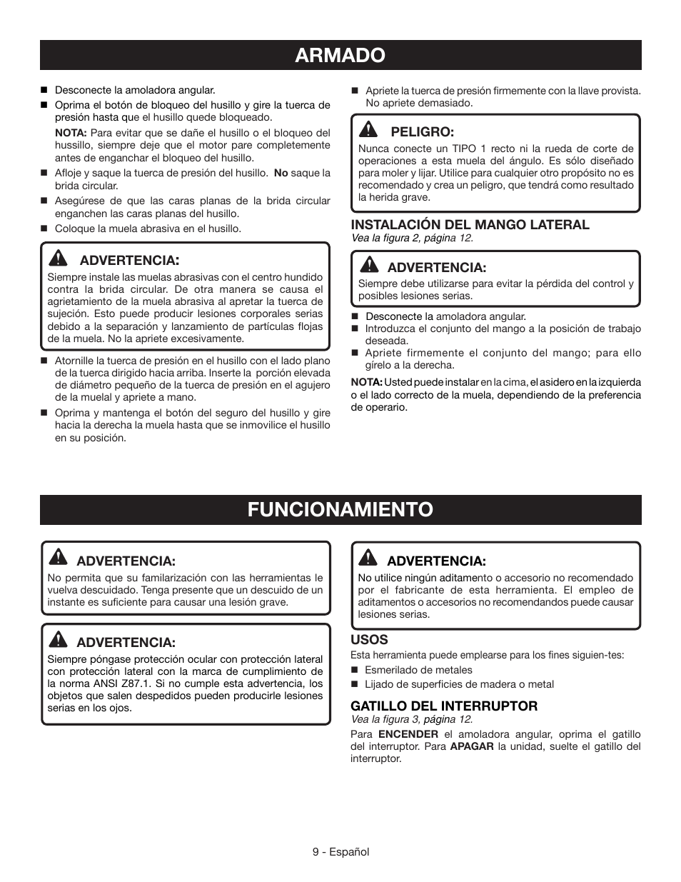 Armado, Funcionamiento | Ryobi AG4531G User Manual | Page 29 / 36