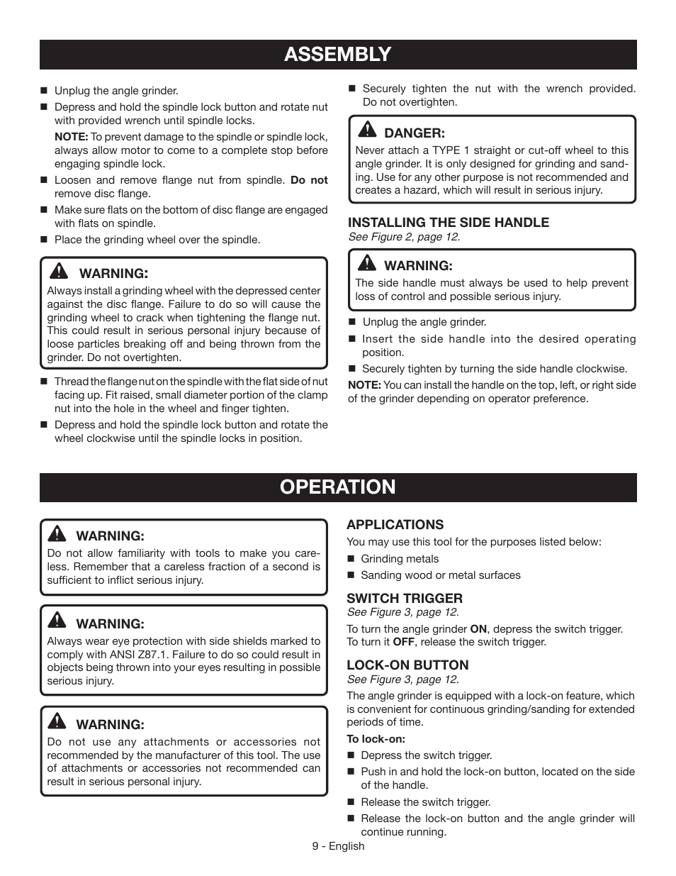 Assembly, Operation | Ryobi AG4531G User Manual | Page 9 / 36
