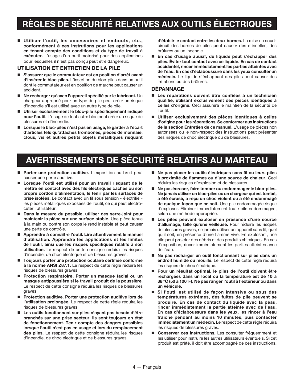 Avertissements de sécurité relatifs au marteau | Ryobi JG001 User Manual | Page 11 / 24