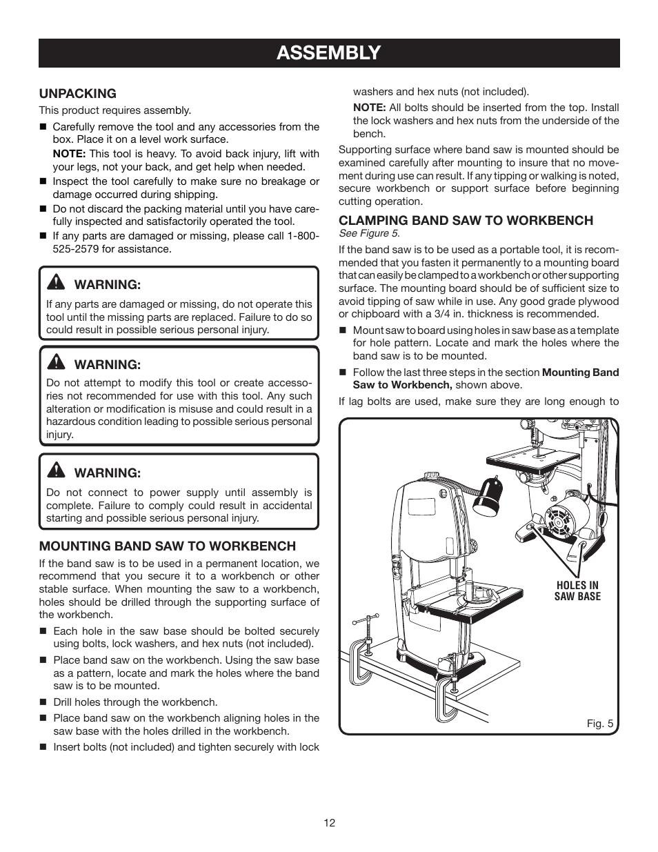 Assembly | Ryobi BS902 User Manual | Page 12 / 26